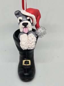 Personalized Schnauzer Dog in Santa's Boot Ornament ~ Bubaloo's Art