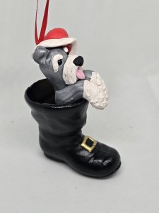 Personalized Schnauzer Dog in Santa's Boot Ornament ~ Bubaloo's Art