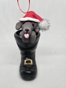 Personalized Weimeraner Dog in Santa's Boot Ornament ~ Bubaloo's Art