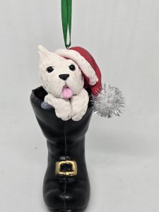 Personalized Westie Dog in Santa's Boot Ornament ~ Bubaloo's Art