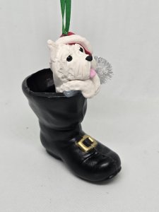 Personalized Westie Dog in Santa's Boot Ornament ~ Bubaloo's Art