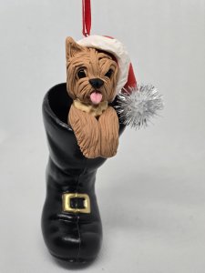 Personalized Yorkie Dog in Santa's Boot Ornament ~ Bubaloo's Art