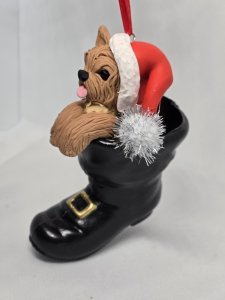 Personalized Yorkie Dog in Santa's Boot Ornament ~ Bubaloo's Art