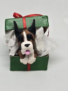 Boxer Dog in Gift Box Ornament ~ Bubaloo's Art