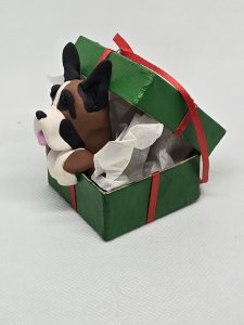 Boxer Dog in Gift Box Ornament ~ Bubaloo's Art