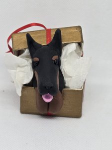 Doberman Pincher Dog in Gift Box Ornament ~ Bubaloo's Art