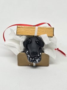 English Point Setter Dog in Gift Box Ornament ~ Bubaloo's Art