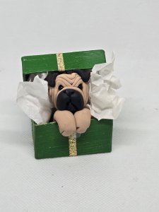 Pug Dog in Gift Box Ornament ~ Bubaloo's Art