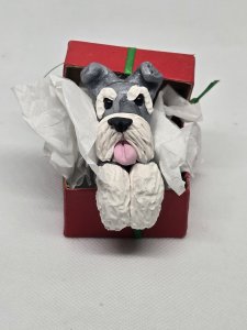 Schnauzer Dog in Gift Box Ornament ~ Bubaloo's Art