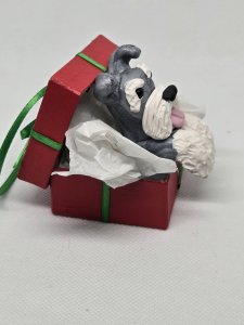 Schnauzer Dog in Gift Box Ornament ~ Bubaloo's Art