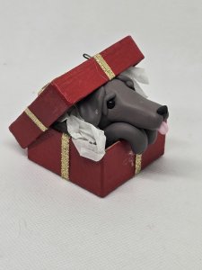 Weimaraner Dog in Gift Box Ornament ~ Bubaloo's Art