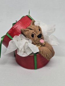 Yorkie Yorkshire Terrier Dog in Gift Box Ornament ~ Bubaloo's Art