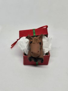 Chestnut Horse in a Gift Box Ornament ~ Bubaloo's Art
