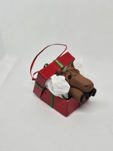 Chestnut Horse in a Gift Box Ornament ~ Bubaloo's Art