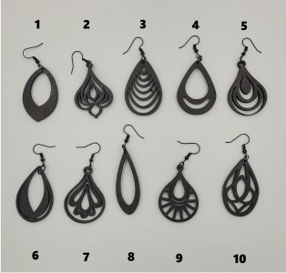 Wooden Tear Drop Dangle Earrings Metallic Black by Bubaloo's Art