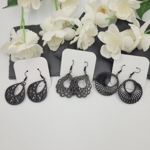 Wooden Tear Drop Dangle Earrings Metallic Black by Bubaloo's Art