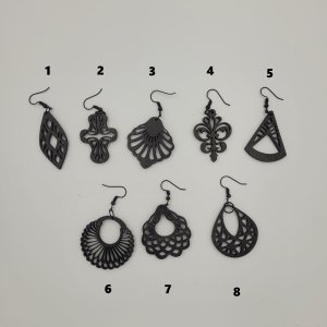 Wooden Tear Drop Dangle Earrings Metallic Black by Bubaloo's Art