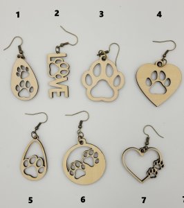 Wooden Dog, Cat Paw Print Earrings Natural Wood ~ Bubaloo's Art