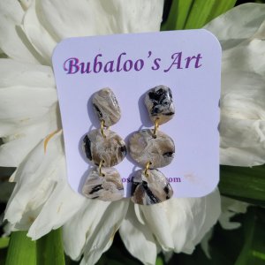 Triple Tan, Black and Gold Polymer Clay Earrings A2