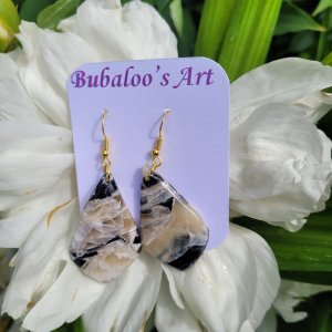 Diamond Drop Tan, Black and Gold Polymer Clay Earrings A3