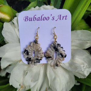 Diamond Flower, Black and Gold Polymer Clay Earrings A4