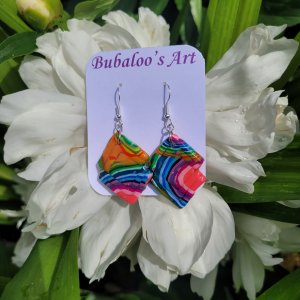 Rainbow Double Diamond Polymer Clay Earrings A9