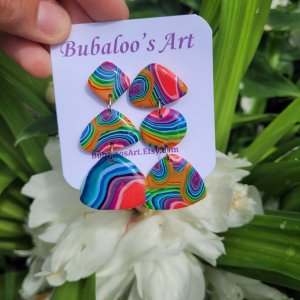 Triple Rainbow Polymer Clay Earrings A14