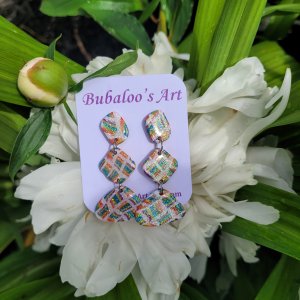 Triple Stripe Rainbow Polymer Clay Earrings A11