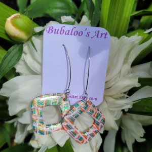 Square Stripe Rainbow Polymer Clay Earrings A15