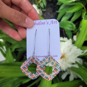 Square Stripe Rainbow Polymer Clay Earrings A15