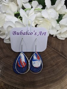 Patriotic Teardrop Dangles Polymer Clay Earrings ~ Bubaloo's Art A23