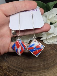 Patriotic Squares Polymer Clay Earrings ~ Bubaloo's Art A27