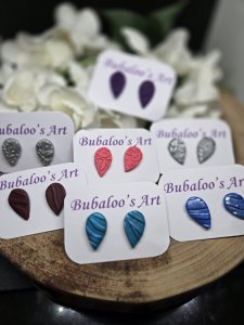 Teardrop Polymer Clay Stud Earrings by Bubaloo's Art