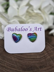 Rainbow Heart Stud Polymer Clay Earrings A54