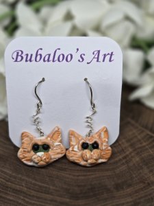 Orange Tabby Cat Dangle Earrings by Bubaloo's Art A55