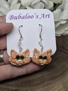 Orange Tabby Cat Dangle Earrings by Bubaloo's Art A55