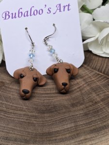 Brown Dachshund Dog Dangle Earrings by Bubaloo's Art A60