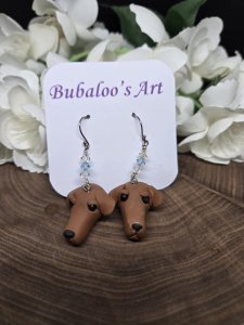 Brown Dachshund Dog Dangle Earrings by Bubaloo's Art A60