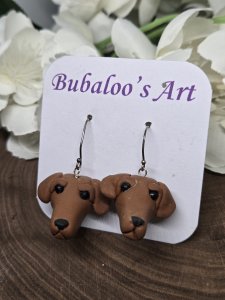 Brown Dachshund Dog Dangle Earrings by Bubaloo's Art A61