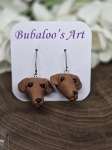 Brown Dachshund Dog Dangle Earrings by Bubaloo's Art A61