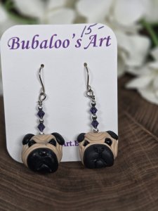 Fawn Pug Dog Dangle Earrings by Bubaloo's Art A63