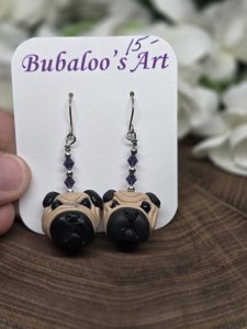 Fawn Pug Dog Dangle Earrings by Bubaloo's Art A63