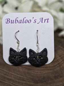 Black Cat Dangle Earrings by Bubaloo's Art A68