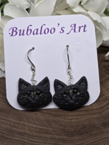 Black Cat Dangle Earrings by Bubaloo's Art A68