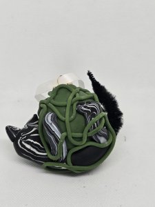 Black & Grey Cat with Ball of Green Yarn Polymer Clay Sculpture ~ Bubaloo's Art