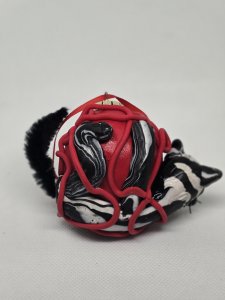 Black & White Cat with Ball of Red Yarn Polymer Clay Sculpture ~ Bubaloo's Art