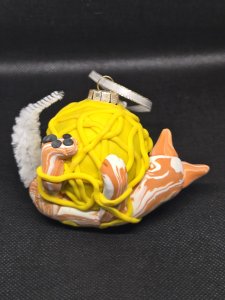 Orange Tabby Cat with Ball of Yellow Yarn Polymer Clay Sculpture ~ Bubaloo's Art