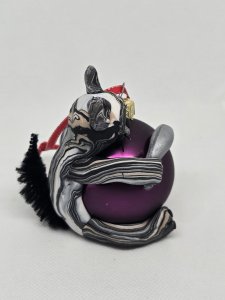Calico Cat and mouse on a Purple Glass Ornament Clay Sculpture ~ Bubaloo's Art