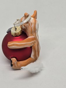 Orange Tabby Cat and mouse on a Red Glass Ornament Clay Sculpture ~ Bubaloo's Art