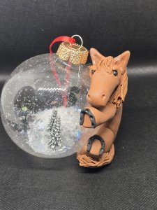 Chestnut Horse Snow Globe Christmas Ornament ~ Bubaloo's Art
